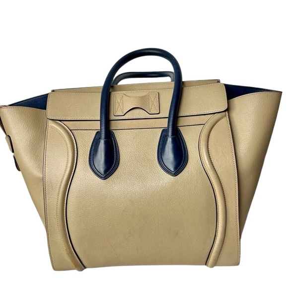 Celine Medium Luggage Bi-Color Beige Tan & Navy Blue Tote - Authentic - Picture 4 of 13